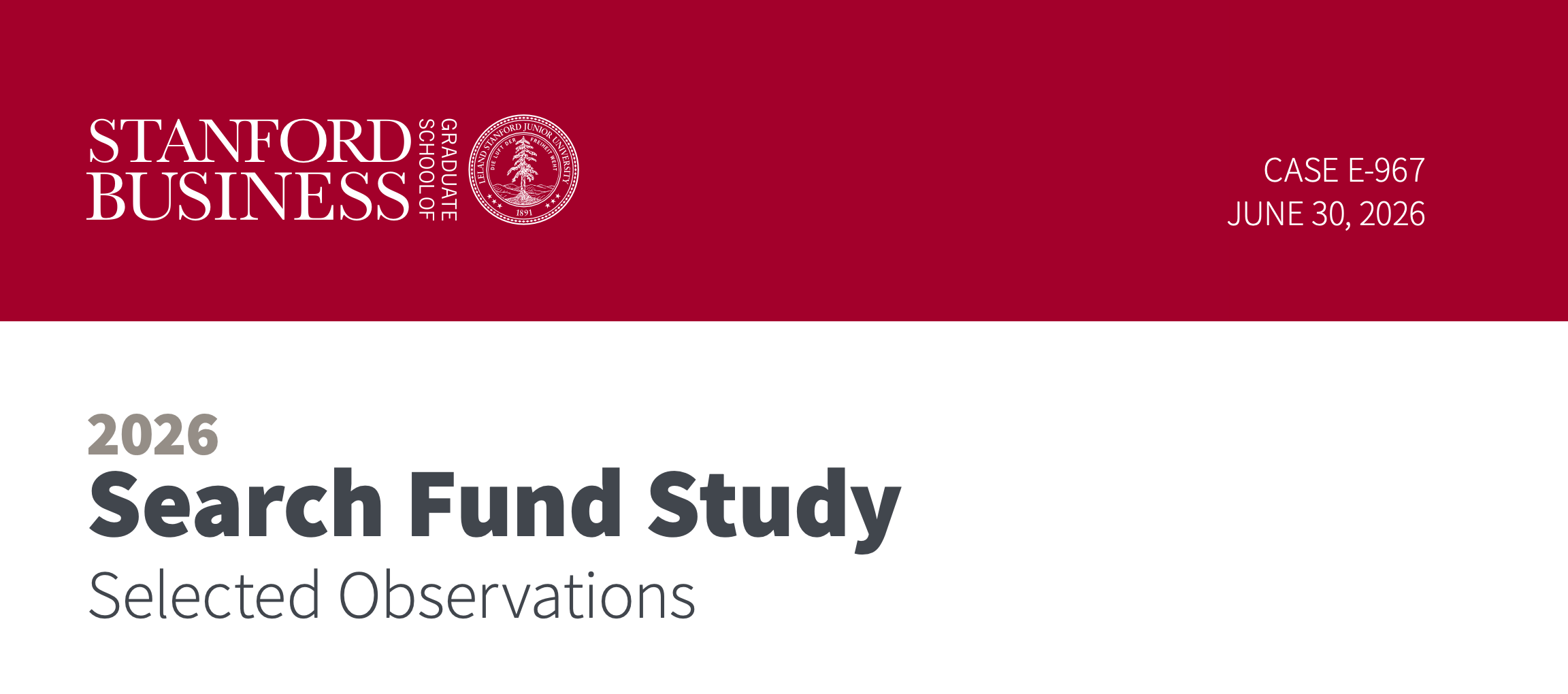 斯坦福商学院《2026 Search Fund Study》报告封面。